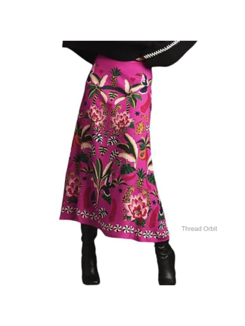 Women's Midi Skirt A-Line Flowy Polyester Satin Boho Tropical Casual